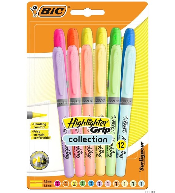 Zakreślacze BIC Highlighter Grip Pastel mix 12 szt  504819