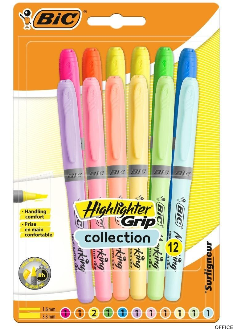 Zakreślacze BIC Highlighter Grip Pastel mix 12 szt  504819