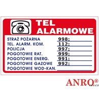 Tabliczka TELEFONY ALARMOWE ZZ-94P 150x200 PŁYTA PCV, ANPRO