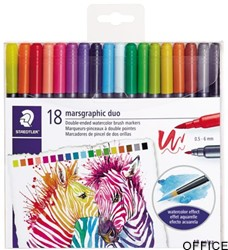 Pisak dwustronny brush pen do akwareli, Design Journey, 1-6 i 0.5-0.6mm, 18 kol., Staedtler S 3001 TB18