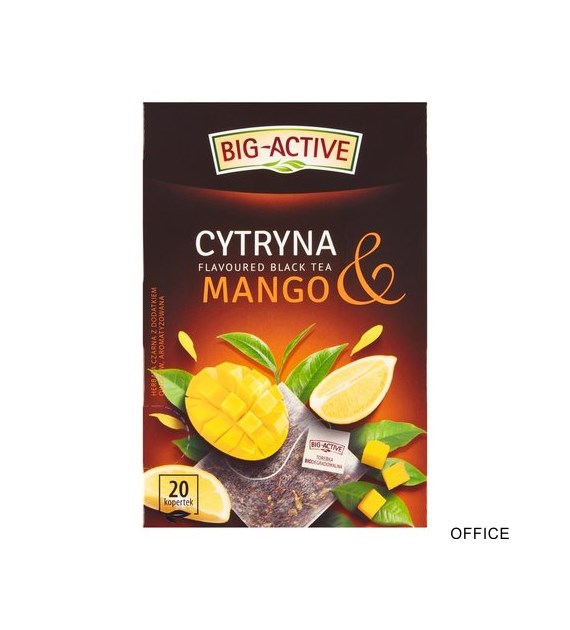 Herbata BIG-ACTIVE Cytryna & Mango 20 torebek/40g czarna z kawałkami owoców