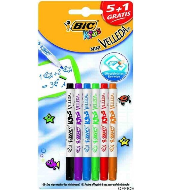 Marker suchościeralny BIC KIDS Mini Velleda Marker Suchościeralny mix Blister 6szt, 8413871